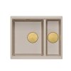 Quadron LOGAN 150 GraniteQ zlewozmywak pearl beige 56x46x22 cm 1,5-komorowy b/o podwieszany + syfon manualny złoty save space HCQL5646U2G1U